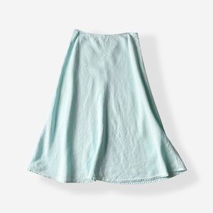 Eileen Fisher Linen Midi Skirt Pull on Elastic Waist Aline Soft Pastel Blue M
